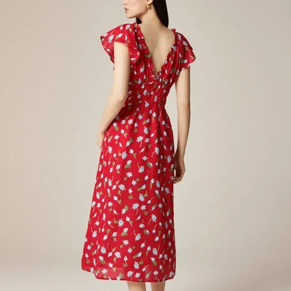 NWT J.Crew Palermo midi dress in ramie red multi Small - Picture 2 of 5
